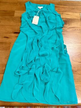 Monsoon NWT Teal Dress with Ruffle Pleats Size 2